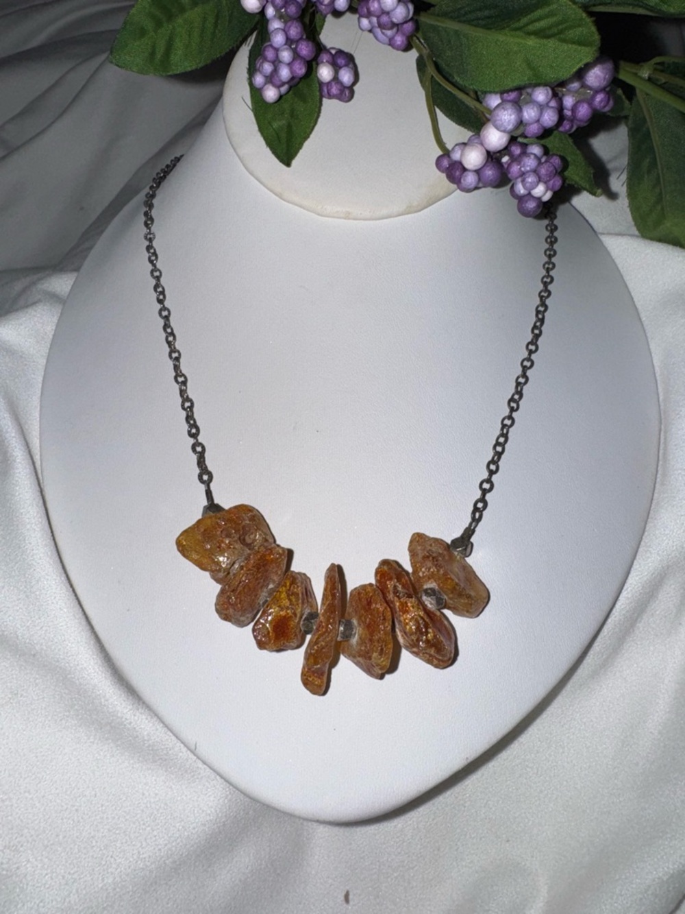 Vintage NATURAL RAW BALTIC AMBER NECKLACE, Signed MPB 925 18"